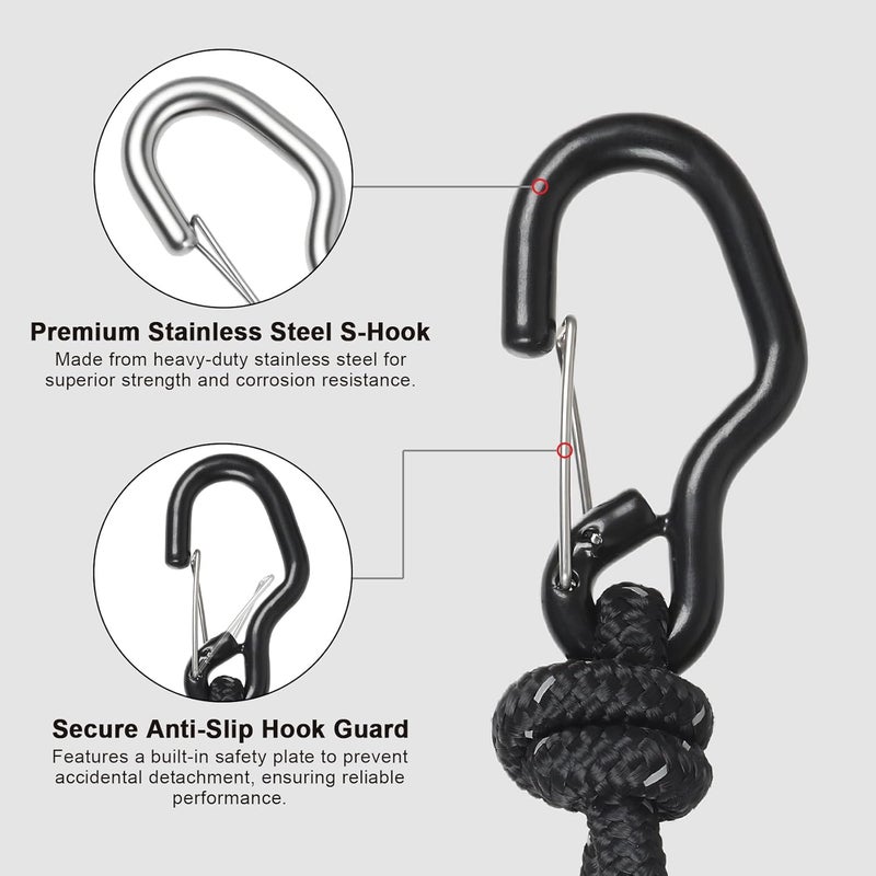 Masterwise 2 PCS Kayak Tie Down Straps with Reflective Stripe & 2 PCS Quick Hood Loops, Rope Tie Down Ratchet Straps Canoe Bow and Stern Rope Hanger Kayak and Canoe Accessories, Black - Image 3